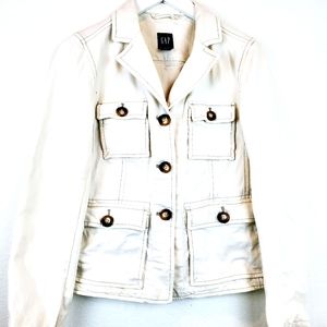 Gap Blazer Style Jacket Cream Denim